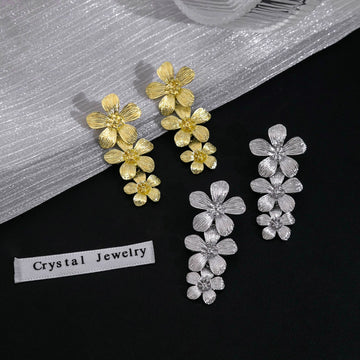Gold and Silver Cascading Flower Branch Stud Earrings