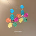 Colorful Raffia Leaf Cluster Stud Earrings Decorative Jewelry Pair view 4