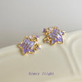 Gold Tone Purple Star Clear Stone And Small Star Stud Earrings view 6