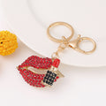 Rhinestone Lips Lipstick Keychain Metal Red Lip Bag Charm view 1
