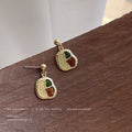 Matte Gold Abstract Enamel Art Panel Drop Earrings Pair view 4