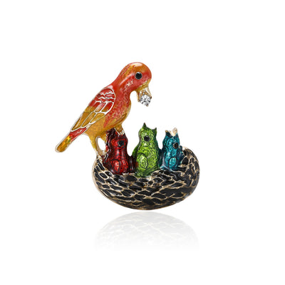 Enamel Woodpecker and Nest Brooch in Three Colorways grouped product view