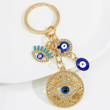 Gold-Tone Filigree Evil Eye Keychain with Rhinestone Charms