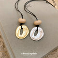 Black Cord Irregular Open Oval Pendant Necklace Gold Silver view 4