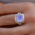 Silver Light Dark Blue Cushion Cabochon Finger Ring Sizes 6-10 view 1