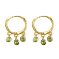 Gold Tone Textured Hoop And Three Green Stone Drop Earrings view 5