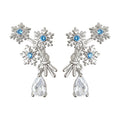 Silver Tone Aqua Snowflake Branch And Clear Teardrop Stud Earrings view 5