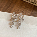 Silver Tone Floral Crystal Drop Stud Earrings With Decorative Metal Accents view 6