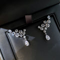 Asymmetric Floral Clear Stone Long Drop Earrings In Silver Tone view 3