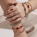 Gold Oval Bezel Bracelet Czech Glass Station Links view 2