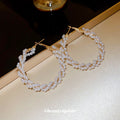 Gold Chain Loop And White Pearl Stud Earrings With Decorative Details view 4