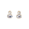 Gold and Silver Clear Faceted Double Drop Stud Earrings view 5