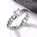 Silver Hollow Open Heart Band Clear CZ Solitaire Ring view 2