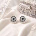 Antique Silver Black Medallion Pearl Look Fringe Earrings view 4