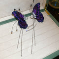 Purple Butterfly Pearl Chain Tassel Earrings Statement Jewelry view 6