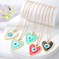 Gold Tone Large Heart Resin Evil Eye Pendant Necklaces view 1