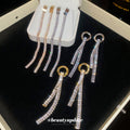 Crystal Disc Chain Tassel Drop Earrings in Gold and Silver Tones view 3