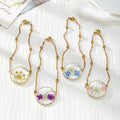 Gold Tone Scalloped Round Pressed Flower Chain Bracelets in Four Colors view 2