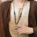 Black Cord Wood Bead Pinecone Pendant Long Necklace view 3