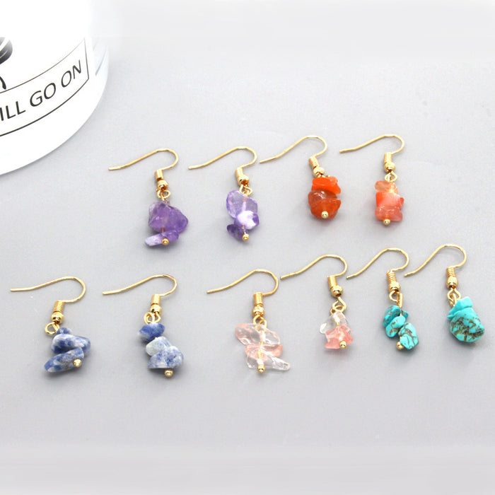 Gold Tone Irregular Stone Chip Hook Earrings in Five Colors