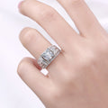 Silver Cushion Square Center Ring Baguette Pave Sides view 3