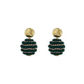 Gold Disc Stud Wrapped Ball Drop Earrings Rhinestone Bands view 8