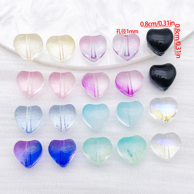 Transparent 8mm glass heart beads arranged as a full product overview