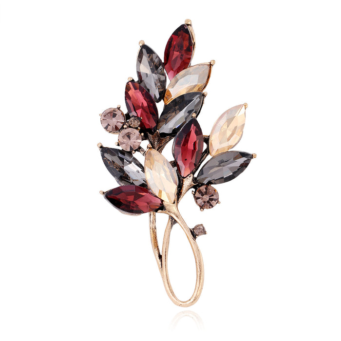 Red Brown Wheat Crystal Metal Brooch Pin for Jackets and Lapels