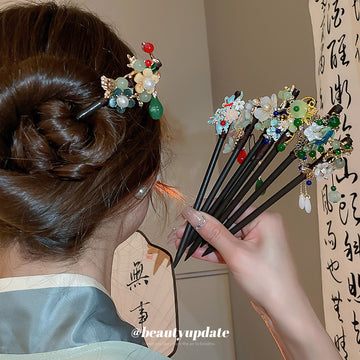 Thirty Two Mixed Decorative Hair Sticks With Flowers Birds And Tassels