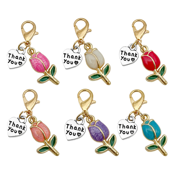 Six Color Tulip Thank You Lobster Clasp Charms for Accessory Making