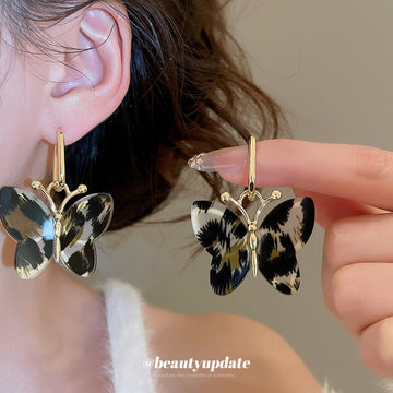 Gold Tone Tortoiseshell Butterfly Hoop Earrings Fashion Earrings