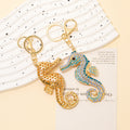 Rhinestone Seahorse Keychain Gold Metal Ocean Animal Charm view 4