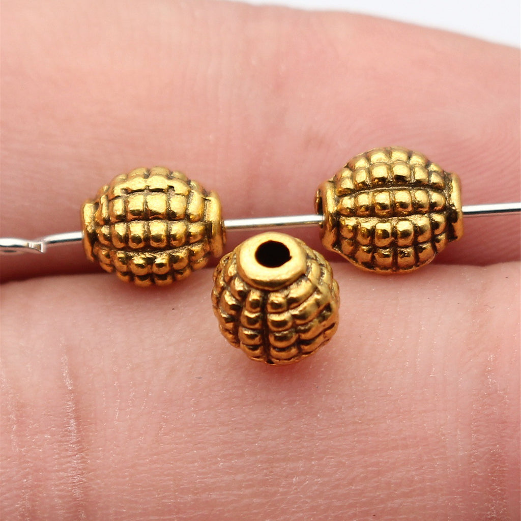 8.4x7.2x6.7mm 1.2g Antique Gold Zinc Alloy Dotted Ellipsoid Loose Metal Beads for Bracelet Jewelry Making