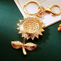 Crystal Center Sunflower Keychain With Green Enamel Leaves view 4