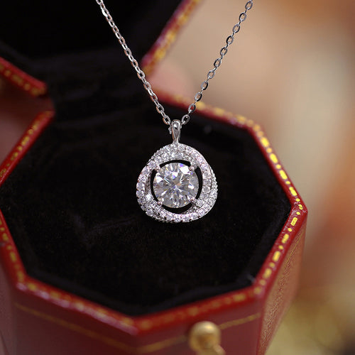 Silver Tone Round Halo Pendant Necklace Polished Chain Fashion Jewelry shown in a styled view