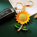 Crystal Center Sunflower Keychains With Optional Yellow Wrist Strap view 3