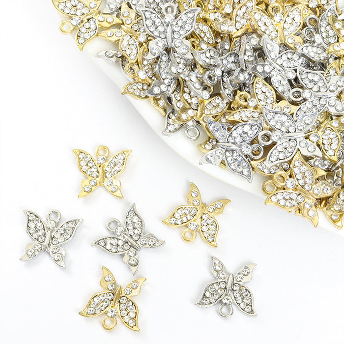 Rhinestone Butterfly Silhouette Charms in Gold and Silver Tones