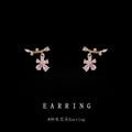 Rose Gold Pink Crystal Flower Branch Drop Stud Earrings view 4