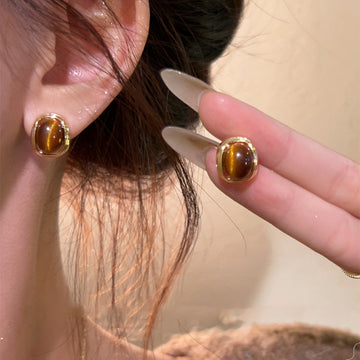 Gold and Silver Tone Brown Stone Stud Earrings in Twenty Two Designs