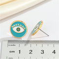 Gold Tone Round Enamel Evil Eye Stud Earrings in Five Colors view 5