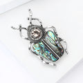 Abalone Shell Beetle Brooch Antique Silver Crystal Pin view 3