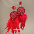 Crystal Floral Feather Drop Earrings in Brown and Red view 3