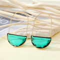 Gold Tone Semicircle Glass Long Wire Drop Earrings in Nine Colors view 6