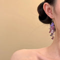Pink and Purple Layered Butterfly Cluster Hook Drop Earrings view 4
