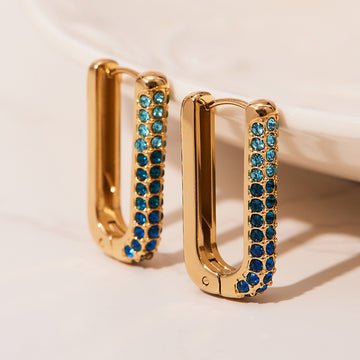 Gold U Hoop Pavé Zircon Earrings Multi Color Sizes