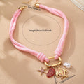 Shell Starfish Turtle And Pearl Charm Necklace In Gold Tone Metal view 3