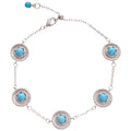 Silver Turquoise Round Disc Link Adjustable Bracelet view 5