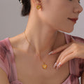 Flower Heart Imitation Pearl Pendant Necklace And Studs view 2