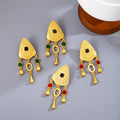 Gold Triangle Black Center Red and Green Dangle Earrings view 1