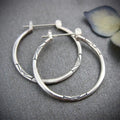 Engraved Metal Hoop Earrings Gold Silver Rose Gold Three Tones view 1